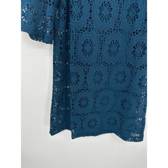 Chico's Dress Women 1 Medium Blue Solid Crochet Camille Enchanted Teal Disco - Picture 6 of 9
